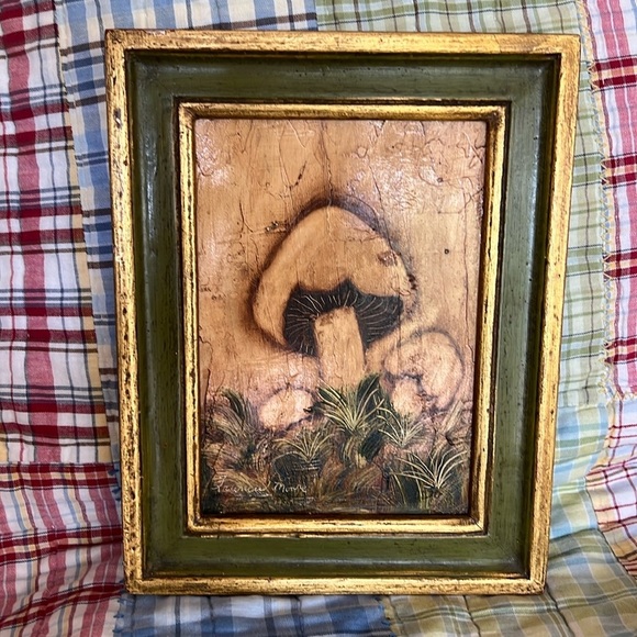 Vintage 1975 Painted Mushrooms Handmade Art Work Gold Frame Frances Moore - Picture 2 of 7